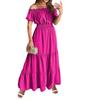 2024 One-Word Collar Summer Solid Color Slim-fit Women's Dress (Rose red,Large) view 1