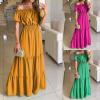 2024 One-Word Collar Summer Solid Color Slim-fit Women's Dress (Rose red,Large) view 3