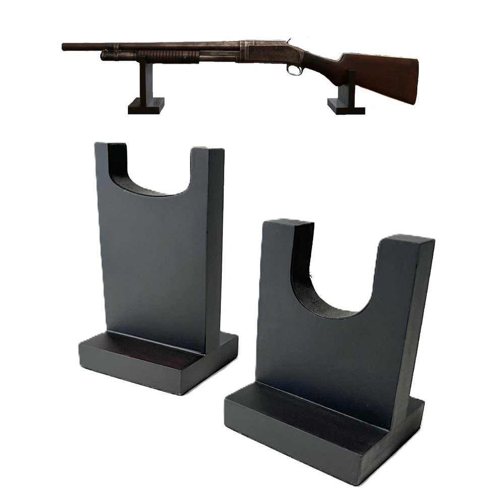 Clearco Ebony Rustic WIDE Top Wood Gun Display Stands, display stands for rifles, long guns, firearms, weapons and collectables, for Displays, Shows, and Exhibits. WGS-7K