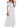 2024 One-Word Collar Summer Solid Color Slim-fit Women's Dress (White,Large) view 1