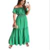 2024 One-Word Collar Summer Solid Color Slim-fit Women's Dress (Green,Small) view 1