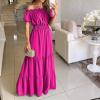 2024 One-Word Collar Summer Solid Color Slim-fit Women's Dress (Rose red,X-Large) view 2