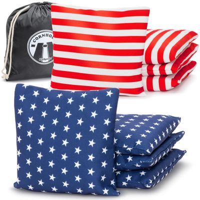 GoSports Official Regulation Cornhole Bean Bags Set of 8 - All Weather - Classic American Stars and Stripes