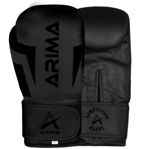 Arima Boxing Gloves - Premium PU Leather, Heavyweight - Ideal for Boxing, Kickboxing, Muay Thai & Fitness Training - Matt Black, 14 oz.