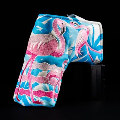 Pins & Aces LE Tropical Lawn Flamingo Head Cover - Premium, Hand-Made Leather Woods Headcover - Funny, Tour Quality Golf Club Cover - Style and Customize Your Golf Bag (Utility)