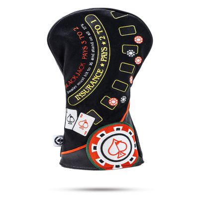 Pins & Aces Casino Blackjack Themed Head Covers - Premium, Hand-Made Classic Casino Leather Style - Tour Quality Golf Club Cover - Style and Customize Your Golf Bag (Driver)