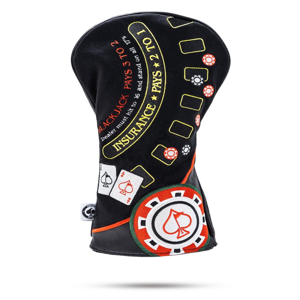 Pins & Aces Casino Blackjack Themed Head Covers - Premium, Hand-Made Classic Casino Leather Style - Tour Quality Golf Club Cover - Style and Customize Your Golf Bag (Driver)