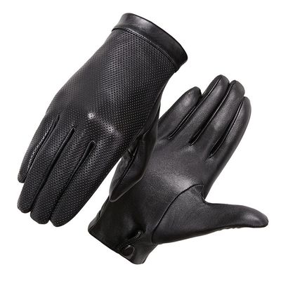 ZUIAI Leather Gloves Motorcycle Driving Riding Hollow Breathable Single-Layer Leather Thin Hand Repair(L Code)