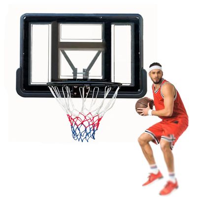 HAILM 44'' Basketball Backboard and Rim Net, PET Shatter Proof Backboard and Rim Competition Combo, Wall Mounted Basketball Hoop, Adjustable-Height for Indoor Outdoor Use,Black