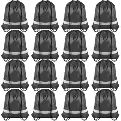 CACASO 16 Pack Drawstring Backpack Bulk,Drawstring Bags with Reflective Strip,Draw String Bag for Sport,Cinch Sack Backpack for Men Women Gym Yoga