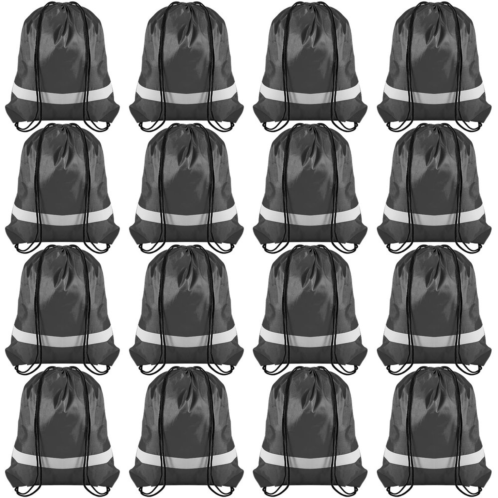 CACASO 16 Pack Drawstring Backpack Bulk,Drawstring Bags with Reflective Strip,Draw String Bag for Sport,Cinch Sack Backpack for Men Women Gym Yoga