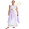 renvena Women Greek Costume Toga Costume Egyptian Chiffon Cap Sleeve Dresses with Gold Leaves Garland Headwear Lavender XX-Large view 1