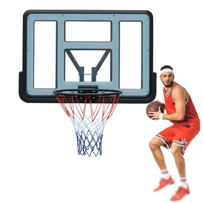 HAILM 44'' Basketball Backboard and Rim Net, PET Shatter Proof Backboard and Rim Competition Combo, Wall Mounted Basketball Hoop, Adjustable-Height for Indoor Outdoor Use,White