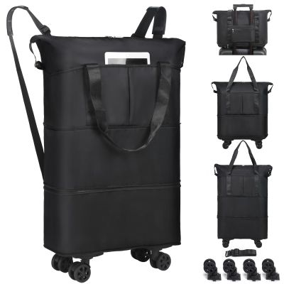VOOWO Duffel Bag with Wheels - Rolling Foldable Expandable Duffle Bag with Wheels for Travel, Rolling Luggage Bag Carry On Travel Bag with Wheels, Large Wheeled Overnight Weekender Bag (Black)