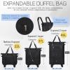VOOWO Duffel Bag with Wheels - Rolling Foldable Expandable Duffle Bag with Wheels for Travel, Rolling Luggage Bag Carry On Travel Bag with Wheels, Large Wheeled Overnight Weekender Bag (Black) view 2