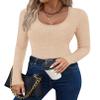 Ekouaer Women's Scoop Neck Shirts Long Sleeve Top Basic Ribbed Tee Lightweight Thermal Undershirt Slim Fit Pullover Sweater Skin Color XS view 1