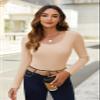 Ekouaer Women's Scoop Neck Shirts Long Sleeve Top Basic Ribbed Tee Lightweight Thermal Undershirt Slim Fit Pullover Sweater Skin Color XS view 2