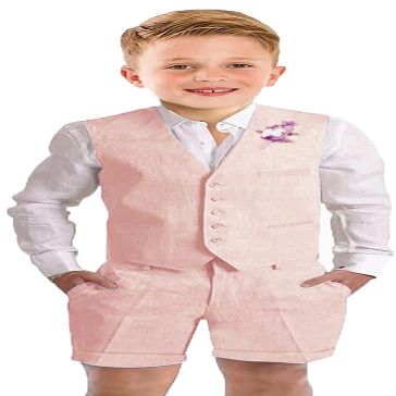 Kids Linen Suit Flesh Pink Slim Fit Suits for Little Boys Summer 2 Piece Beach Wedding Outfit Lightweight Vest Shorts Suit Set Size 5