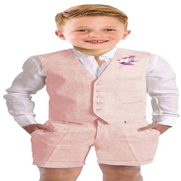 Kids Linen Suit Flesh Pink Slim Fit Suits for Little Boys Summer 2 Piece Beach Wedding Outfit Lightweight Vest Shorts Suit Set Size 5