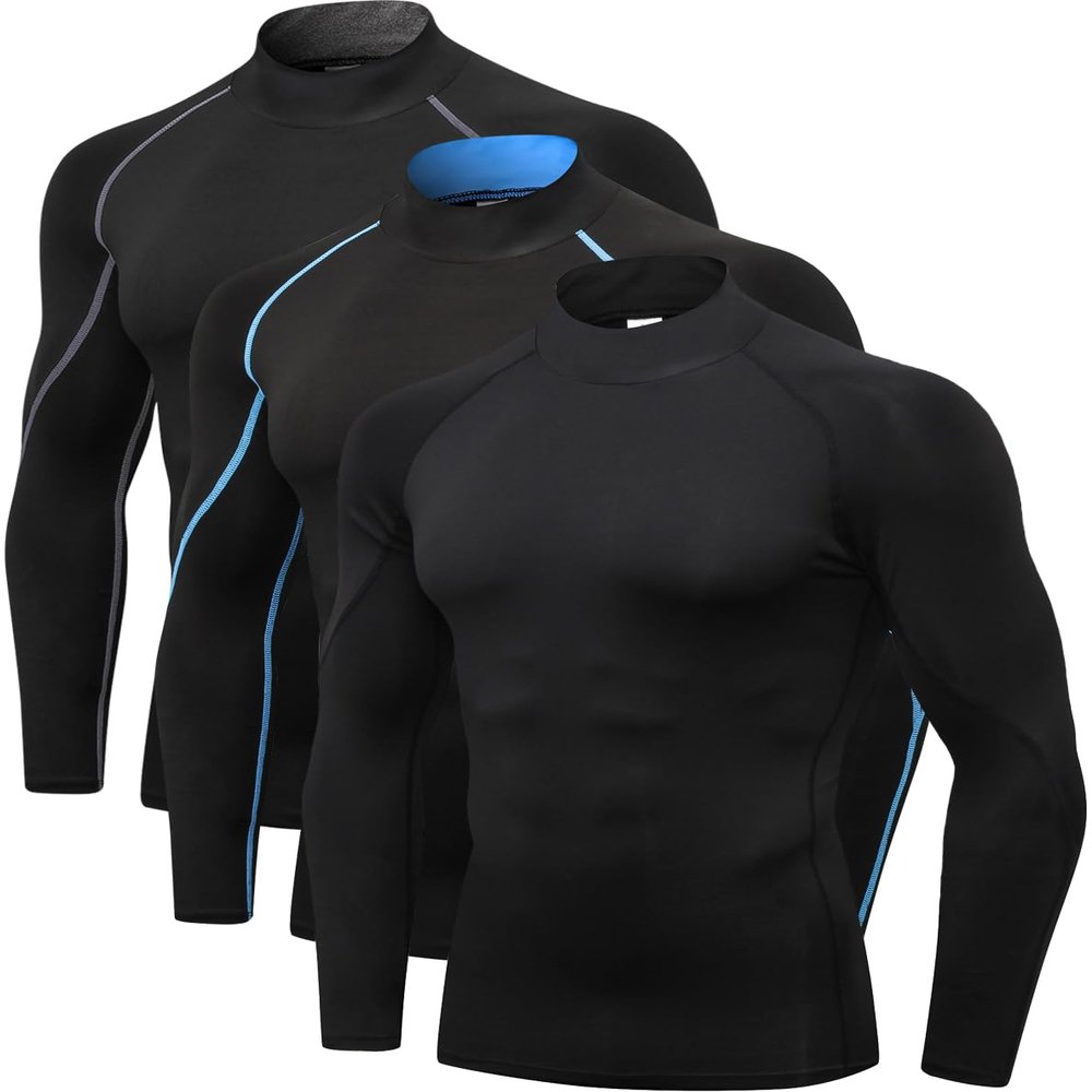 2/3 Pack Men's Compression Shirts Long Sleeve Workout Shirts Mock Turtleneck Athletic Base Layer Active Undershirts Tops