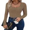 Ekouaer Women's Scoop Neck Shirts Long Sleeve Top Basic Ribbed Tee Lightweight Thermal Undershirt Slim Fit Pullover Sweater Gray XXL view 1