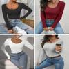 Ekouaer Women's Scoop Neck Shirts Long Sleeve Top Basic Ribbed Tee Lightweight Thermal Undershirt Slim Fit Pullover Sweater Gray XXL view 4