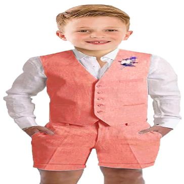 Szzmmer Boys Linen Vest Shorts Suit for Boy Summer Suits Wedding Outfit Boys Suit Size 8 Formal Prom Dresswear Coral