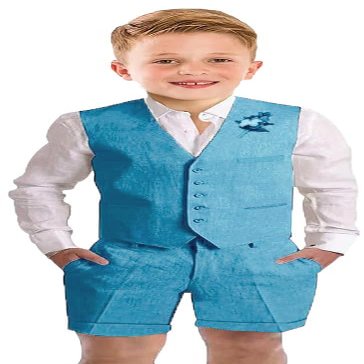 Szzmmer Toddler Suits for Boys Linen Shorts Suit Vest Pants Set Kids Slim Fit Tuxedo Lightweight Baby Boy Wedding Outfit Blue Size 3