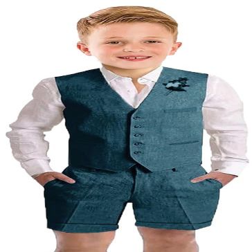 Szzmmer Baby Suit Linen Summer Toddler Suits for Boys Casual Vest Shorts Set 2 Piece Teal Suit Formal Wedding Outfit Size 3