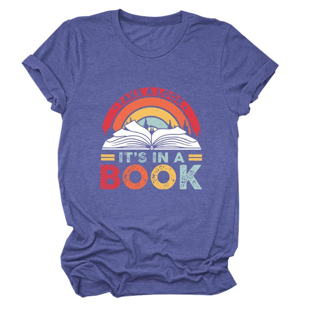 Womens Book Lover Shirts Summer Short Sleeve Crewneck T-Shirt Letter Printed Graphic Tees Reading Librarian Tops Dark Blue