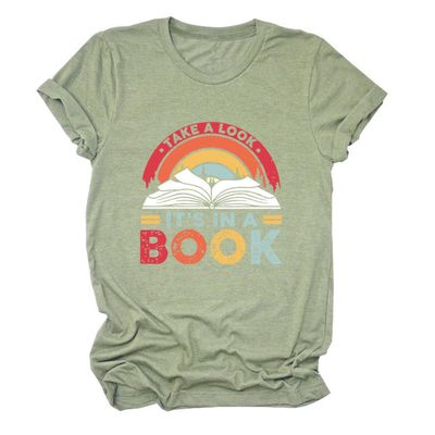 ZLXBLYYMZ Womens Book Lover Shirts Summer Short Sleeve Crewneck T-Shirt Letter Printed Graphic Tees Reading Librarian Tops Olive Green, Small
