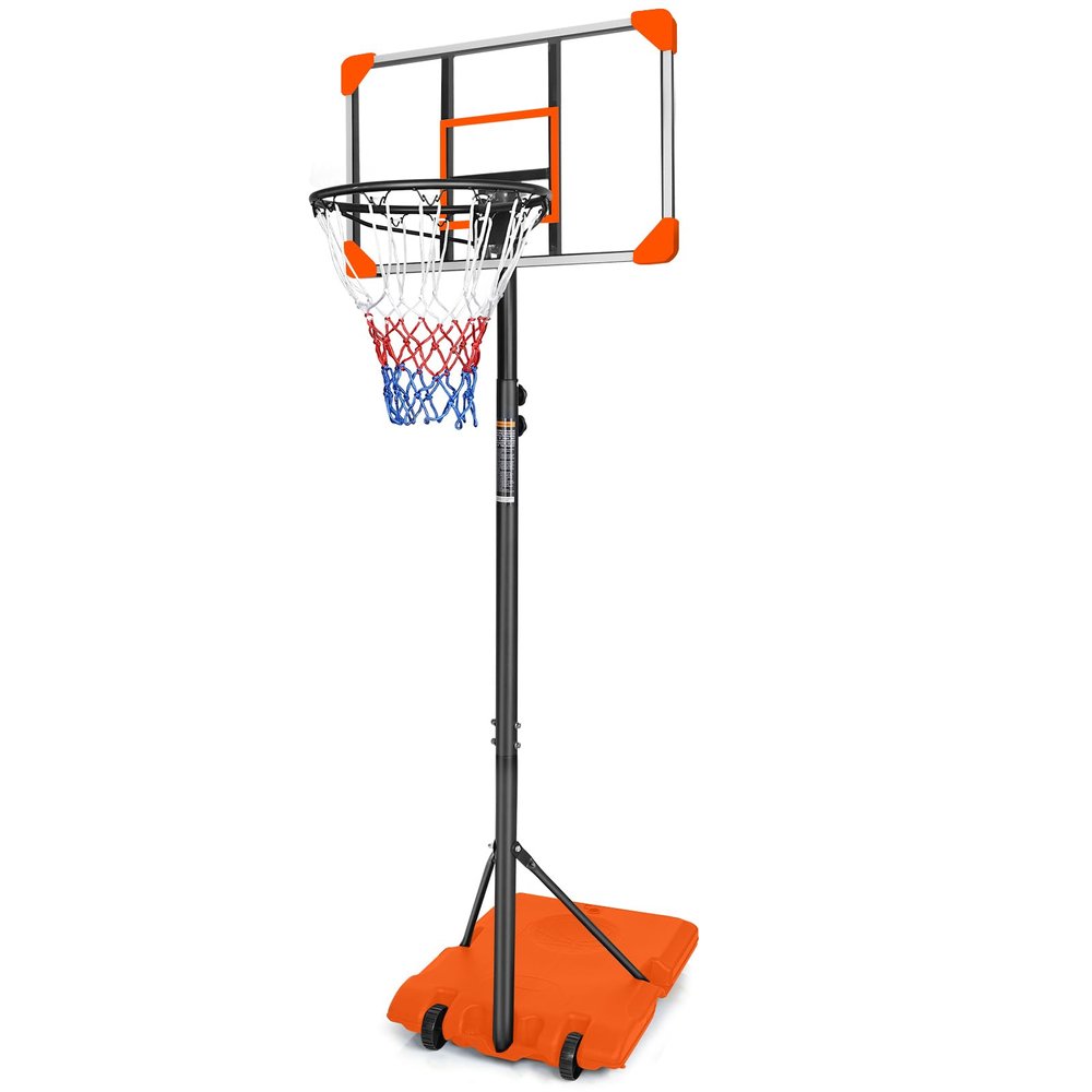 Adjustable Portable Basketball Hoop System with 28IN Backboard, 5.6 to 7 ft Height Adjustable,Shatterproof PVC Backboard, Stable Base with Wheels, Indoor Outdoor Use for Gym,Court,Playground (Orange)