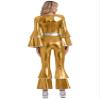 YONGHS Disco Costumes for Womens Metallic Shiny 70s Disco Jumpsuits Tiered Flare Sleeve Bell Bottoms Dancewear Gold Small view 2