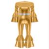 YONGHS Disco Costumes for Womens Metallic Shiny 70s Disco Jumpsuits Tiered Flare Sleeve Bell Bottoms Dancewear Gold Small view 3