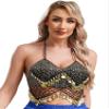 CHICTRY Womens Belly Dance Halter Bra Top Sequin Beads Crisp Tassel Lace-up Dance Crop Top Costume Black&Gold One Size view 1