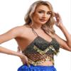 CHICTRY Womens Belly Dance Halter Bra Top Sequin Beads Crisp Tassel Lace-up Dance Crop Top Costume Black&Gold One Size view 3