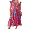 Brewee Women 2024 Summer Dress Boho Floral Sleeveless Tie Shoulder Flowy Smocked Long Beach Maxi Dress (US, Alpha, Large, Regular, Regular, Print-Red) view 1