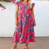 Brewee Women 2024 Summer Dress Boho Floral Sleeveless Tie Shoulder Flowy Smocked Long Beach Maxi Dress (US, Alpha, Large, Regular, Regular, Print-Red) view 2
