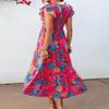 Brewee Women 2024 Summer Dress Boho Floral Sleeveless Tie Shoulder Flowy Smocked Long Beach Maxi Dress (US, Alpha, Large, Regular, Regular, Print-Red) view 3