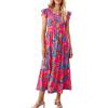 Brewee Women 2024 Summer Dress Boho Floral Sleeveless Tie Shoulder Flowy Smocked Long Beach Maxi Dress (US, Alpha, Large, Regular, Regular, Print-Red) view 4