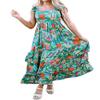Brewee Women 2024 Summer Dress Boho Floral Sleeveless Tie Shoulder Flowy Smocked Long Beach Maxi Dress (US, Alpha, Medium, Regular, Regular, Green-Floral) view 1