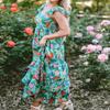 Brewee Women 2024 Summer Dress Boho Floral Sleeveless Tie Shoulder Flowy Smocked Long Beach Maxi Dress (US, Alpha, Medium, Regular, Regular, Green-Floral) view 4