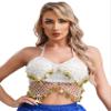 Alvivi Women's Sparkly Sequins Belly Dance Crop Tops Beading Tassels Halter Mini Bra Dance Costume White One Size view 1