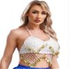 Alvivi Women's Sparkly Sequins Belly Dance Crop Tops Beading Tassels Halter Mini Bra Dance Costume White One Size view 2