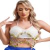 Alvivi Women's Sparkly Sequins Belly Dance Crop Tops Beading Tassels Halter Mini Bra Dance Costume White One Size view 3