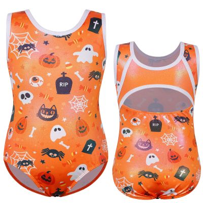 BAOHULU Gymnastics Leotards for Girls Sparkly Orange Dance Outfit One Piece Kids Athletic Clothes B351_Orange_10A