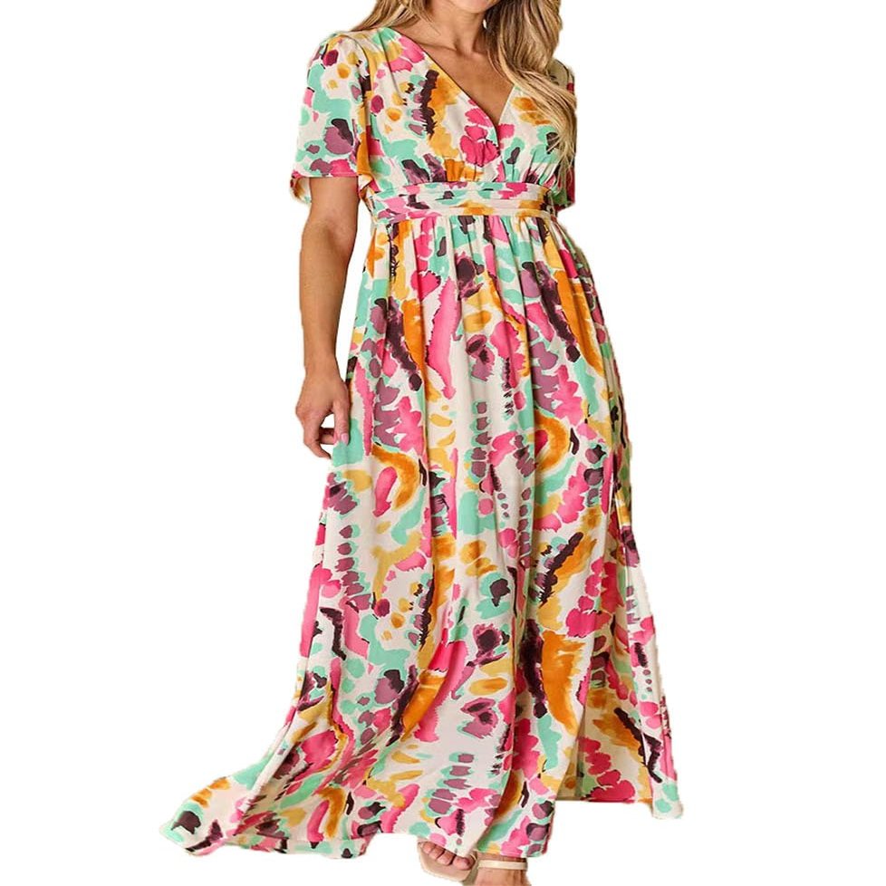 Brewee Women 2024 Summer Dress Boho Floral Sleeveless Tie Shoulder Flowy Smocked Long Beach Maxi Dress (US, Alpha, Medium, Regular, Regular, Tie-Dye)