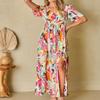 Brewee Women 2024 Summer Dress Boho Floral Sleeveless Tie Shoulder Flowy Smocked Long Beach Maxi Dress (US, Alpha, Medium, Regular, Regular, Tie-Dye) view 2
