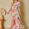 Brewee Women 2024 Summer Dress Boho Floral Sleeveless Tie Shoulder Flowy Smocked Long Beach Maxi Dress (US, Alpha, Medium, Regular, Regular, Tie-Dye) view 3
