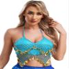 winying Women's Tassels Beaded Belly Dance Tops Bra Shiny Sequined Crop Tank Top Costume Light Blue One Size view 1